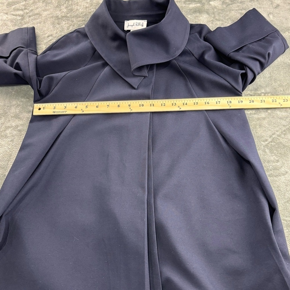 Joseph Ribkoff Jacket Women’s 2 Navy Ponte Knit Cocoon Drape Collar Avant Garde - Picture 11 of 15